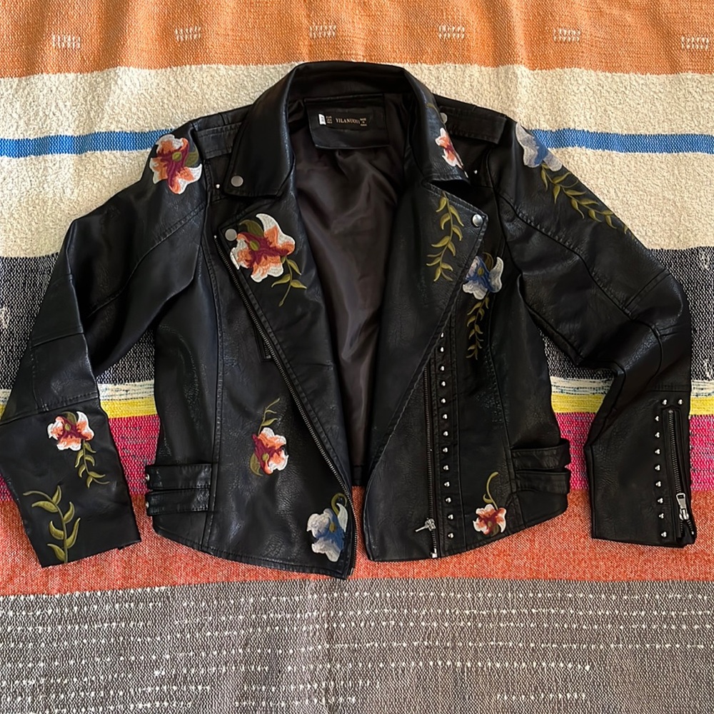 Faux Leather Embroidered Jacket